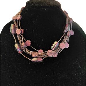 Nine West Elegant Multi-Strand Purple beaded Necklace chocker 18” Lightweight
